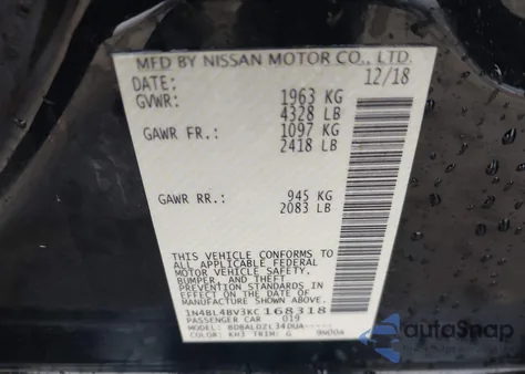 2019 Nissan Altima 2.5 S z USA, uszkodzony, nr VIN 1N4BL4BV3KC168318